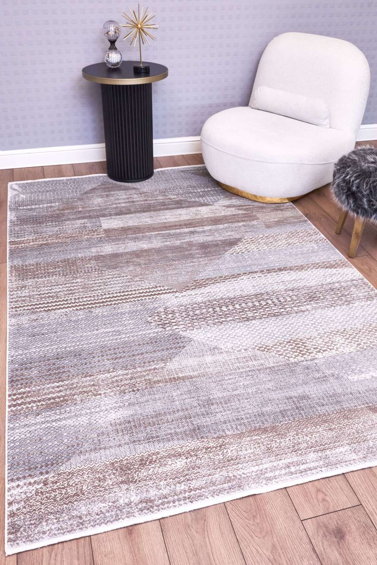 akbel halı & yatak exclusive home design Heriz 8218 Gri - Viskon Bambu Dokuma Halı | Modern Salon Halısı