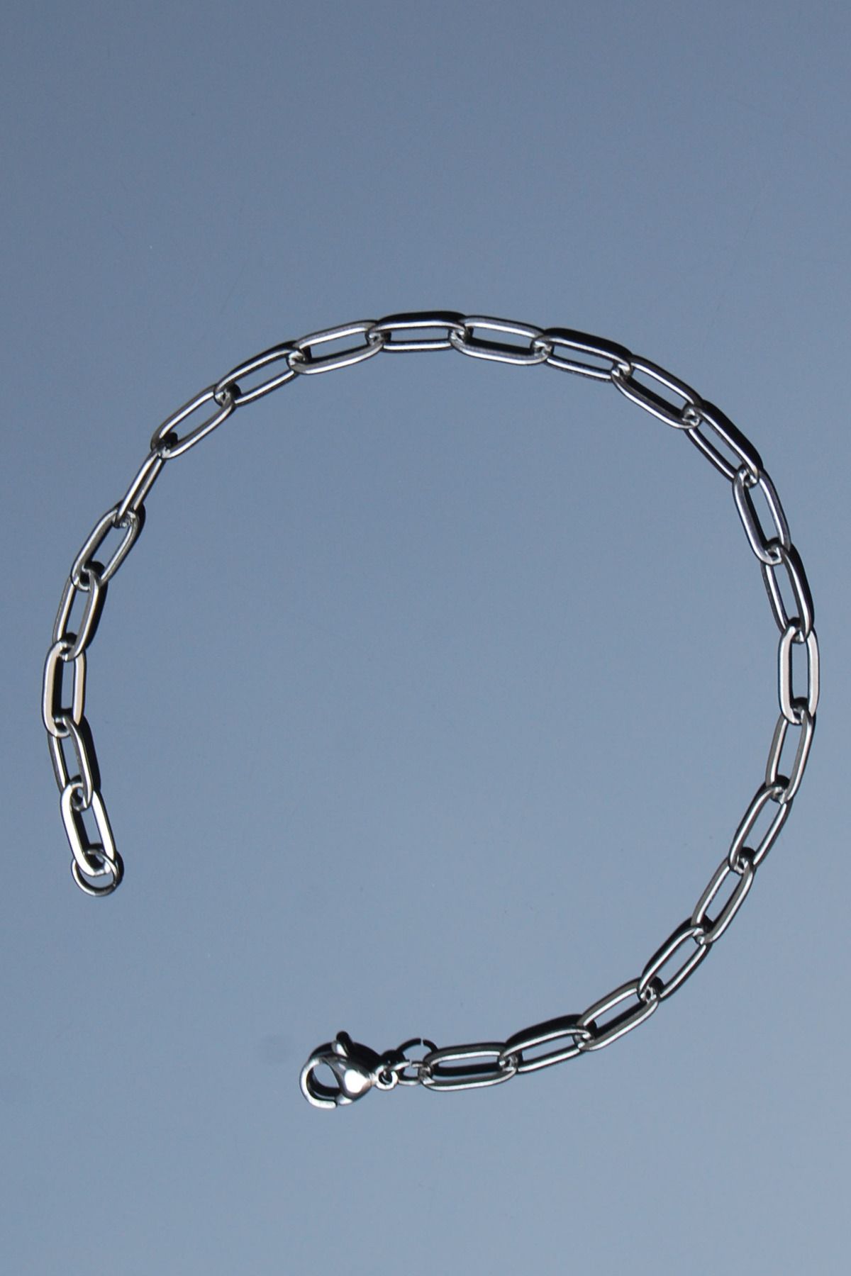Rua Jewelry Ataş Zincir Paslanmaz Çelik Bileklik Gümüş Renk-4mm