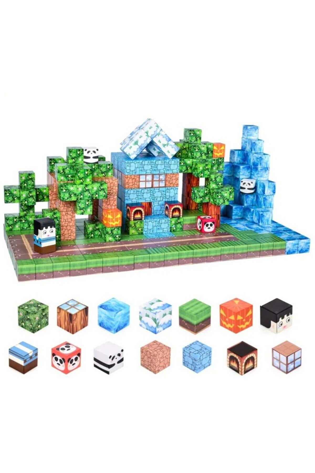 ToyznKidz Minecraft Manyetik Küp Blok Orman Güç Birliği Temalı Yapı Taşı 100 Parça