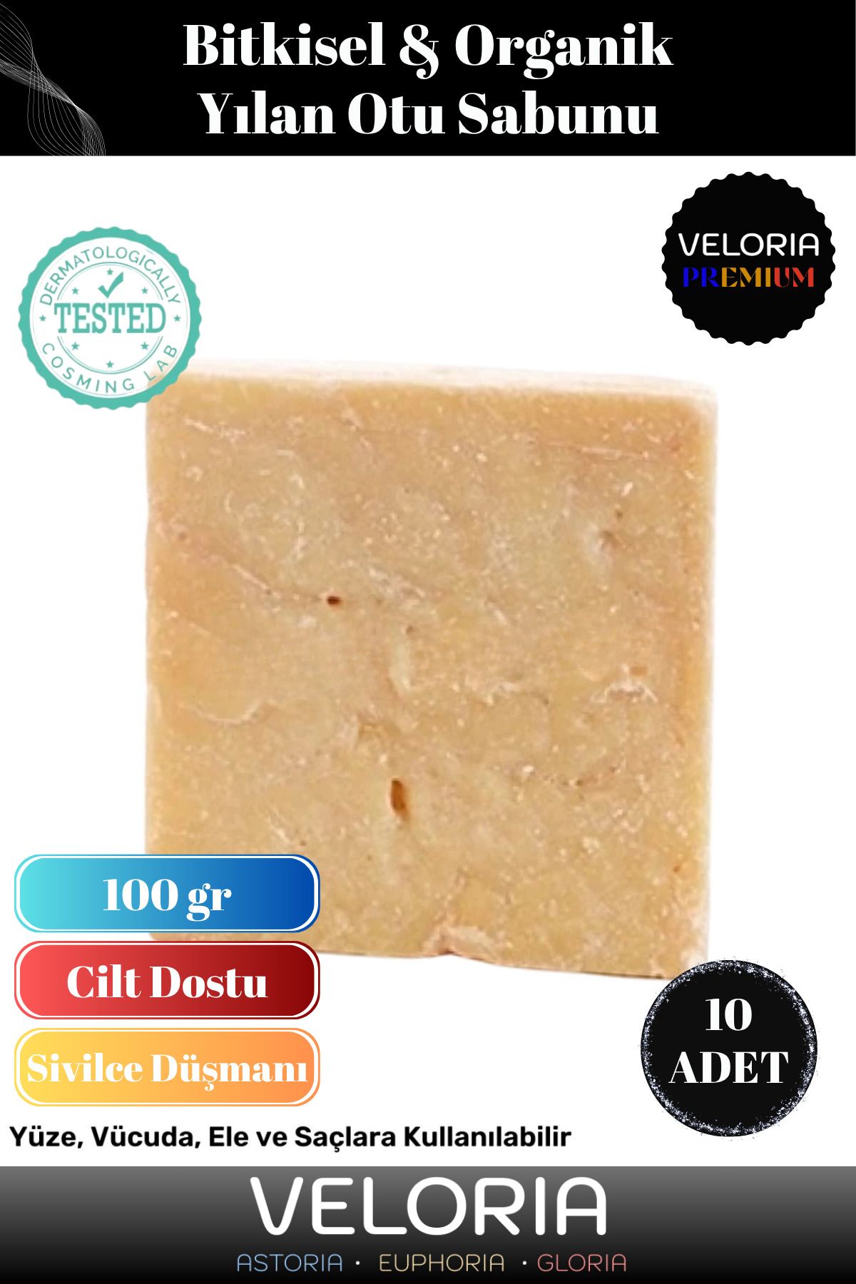 Veloria Premium %100 Doğal Organik Yüz Saç Vücut Cilt Dengeleyici Güzel Kokulu Yılan Yağı Otu Sabunu 10 Adet