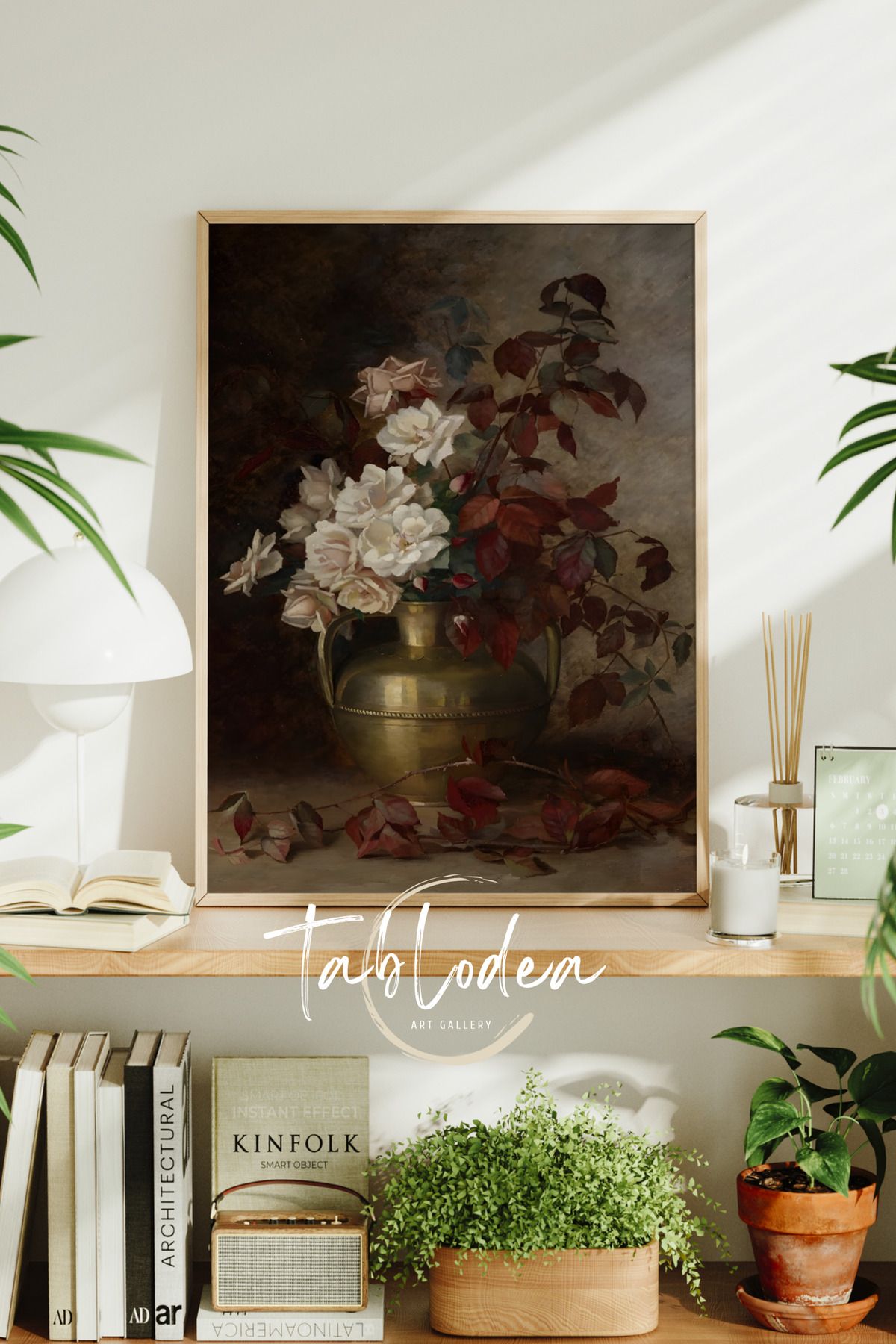 tablodea Vintage Saksı Çiçeği Çerçeveli Poster Tablo, Modern Dekoratif Bohem Pinterest Çiçekli Duvar Tablosu
