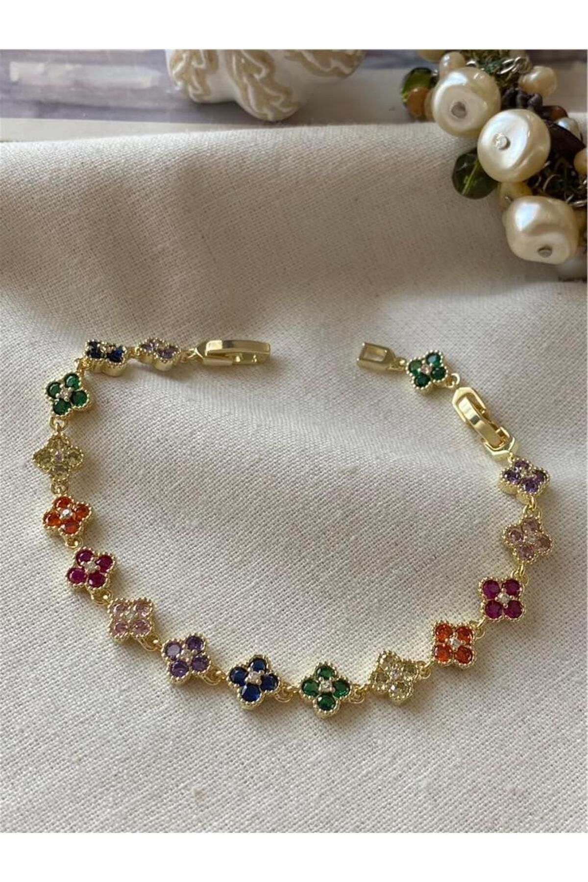 Okyanus Butik Özel Seri 14K Renkli Taşlı Cleef Model Bileklik