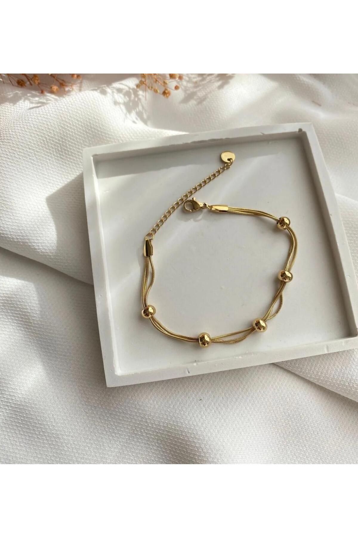 LİSBOND ELEGANCE Lisbond Elegance Çelik dorika 3lü zincir kadın bileklik altın renk gold