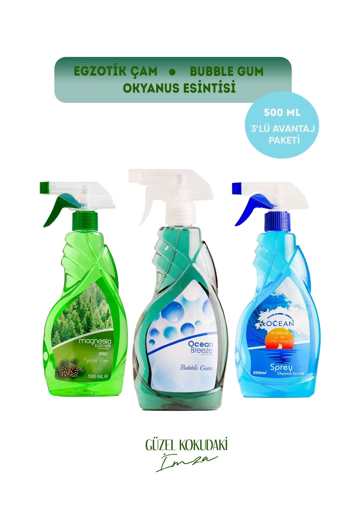 Magnesia Kozmetik Pure Touches MAGNESİA ODA/ORTAM SPREYİ (BUBBLE,OKYANUS,ÇAM) 500ML AVANTAJLI 3LÜ SET