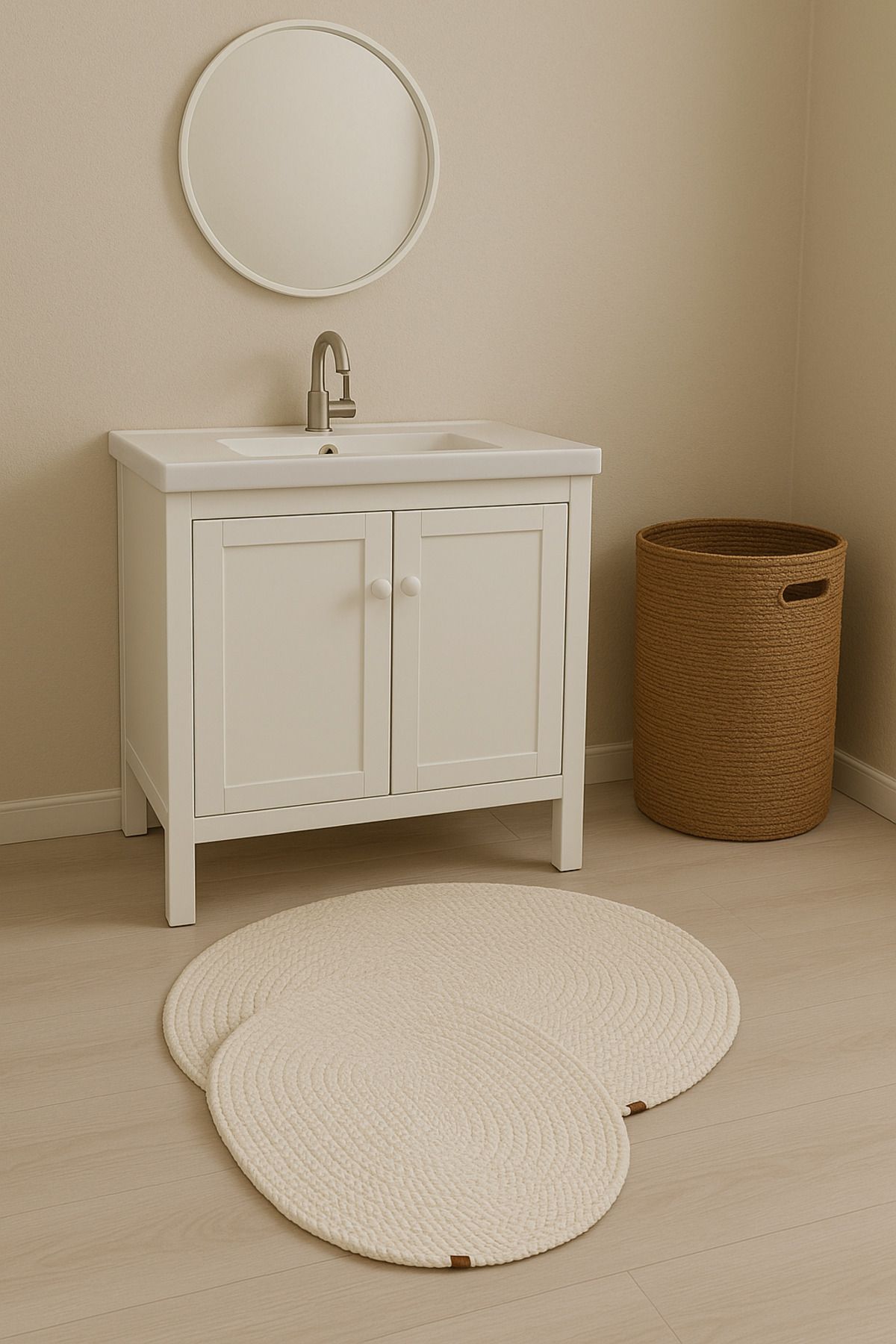 Home Doğal Örgü Oval Banyo Paspas Seti – 2’li El Yapımı Pamuklu Paspas