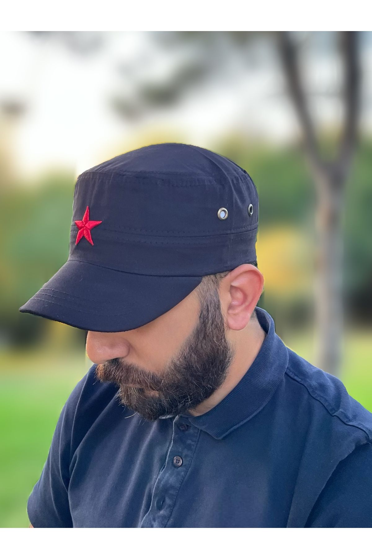 ZERAMİNE Siyah Erkek Castro Şapka Yıldızlı Fidel Castro Şapka Unisex