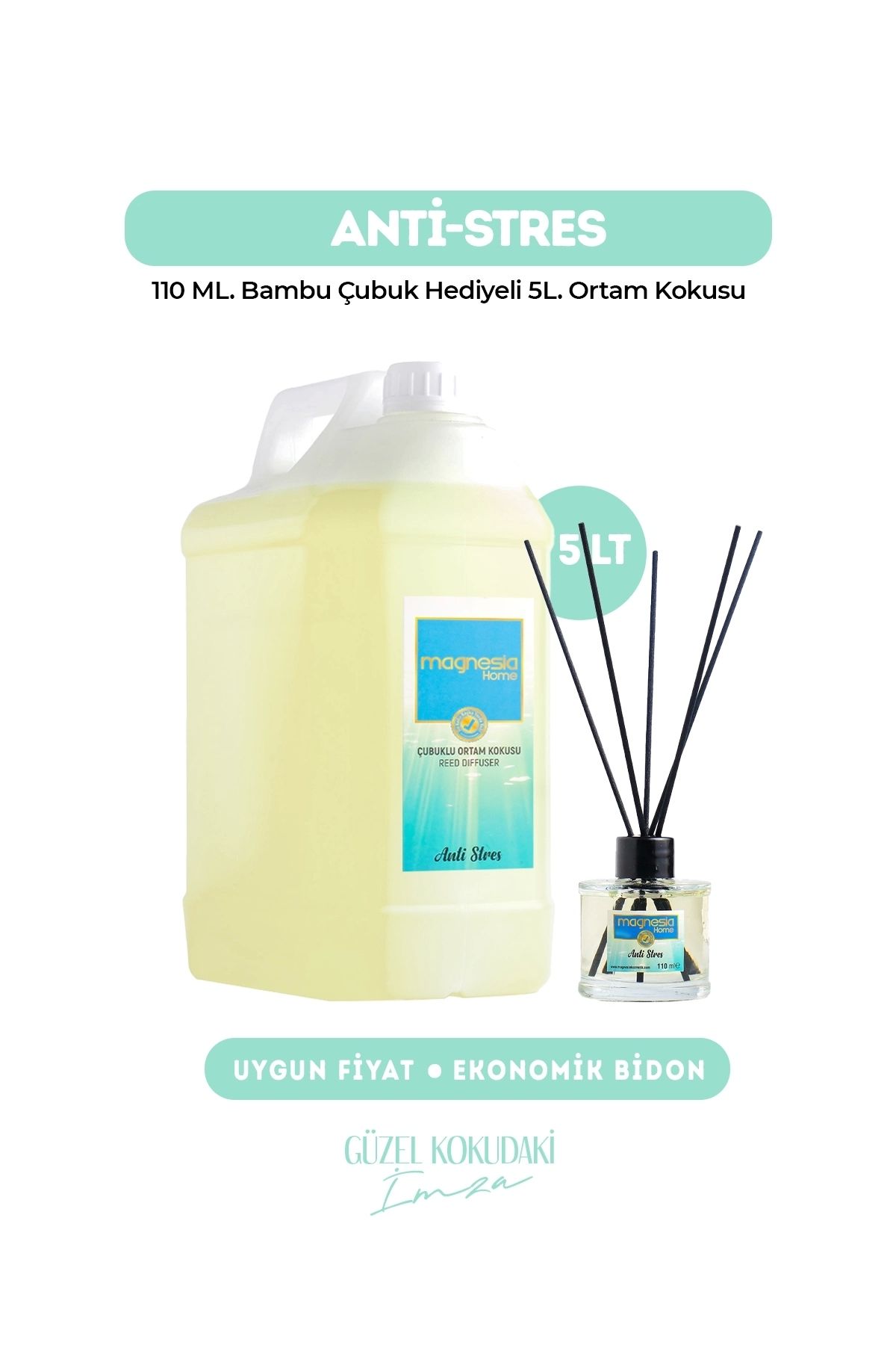Magnesia Kozmetik Pure Touches Magnesia Antistres Çubuklu Oda kokusu 5Lt. Ekonomik Bidon+Sürpriz Hediyeli