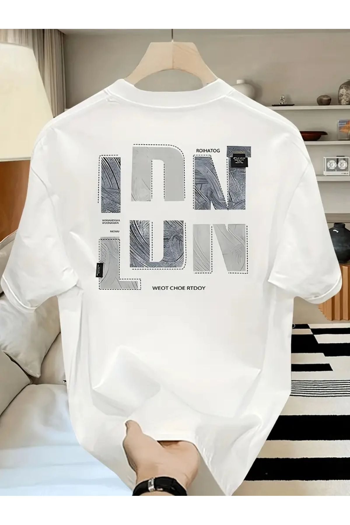 AEMİ Unisex London Baskılı Oversize Bisiklet Yaka T-shirt