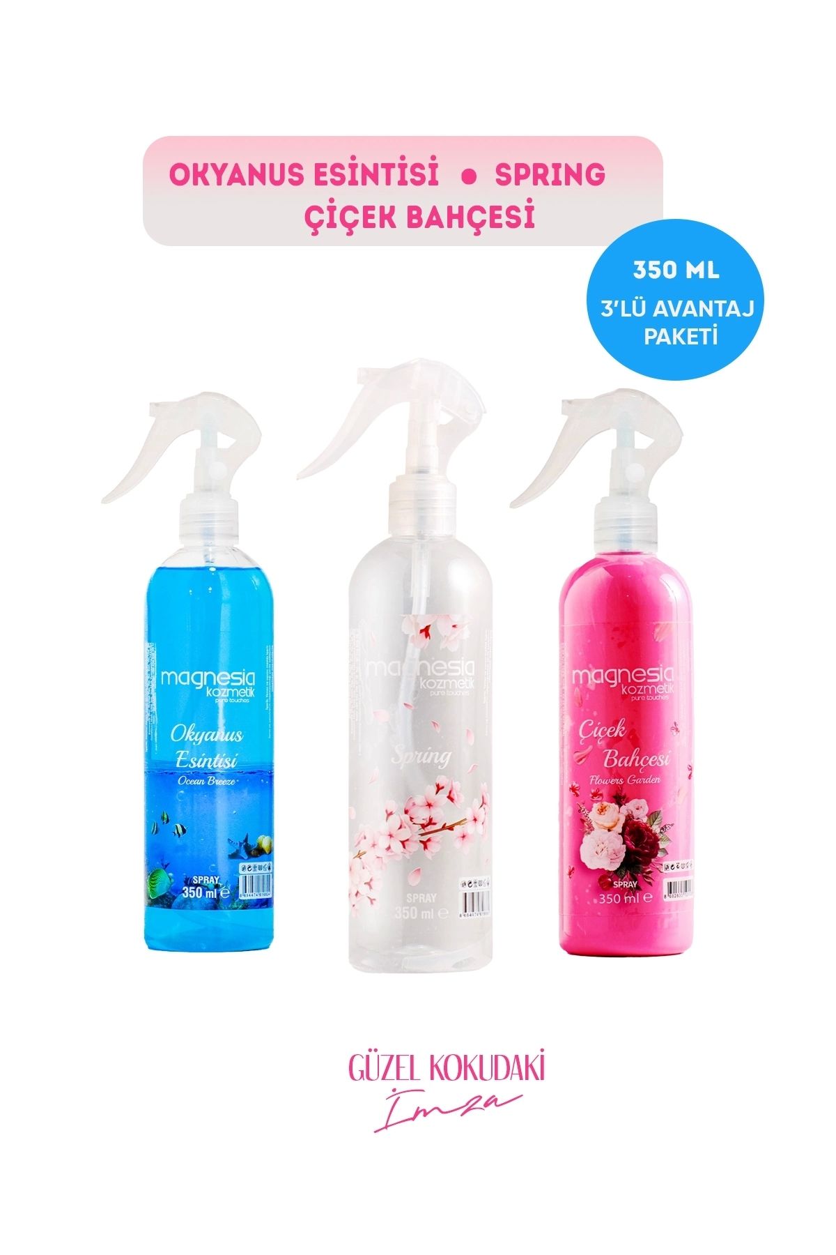 Magnesia Kozmetik Pure Touches MAGNESİA OTO PARFÜM SPREYİ OKYANUS,SPRİNG,ÇİÇEK BAHÇESİ 3'LÜ AVANTAJLI SET