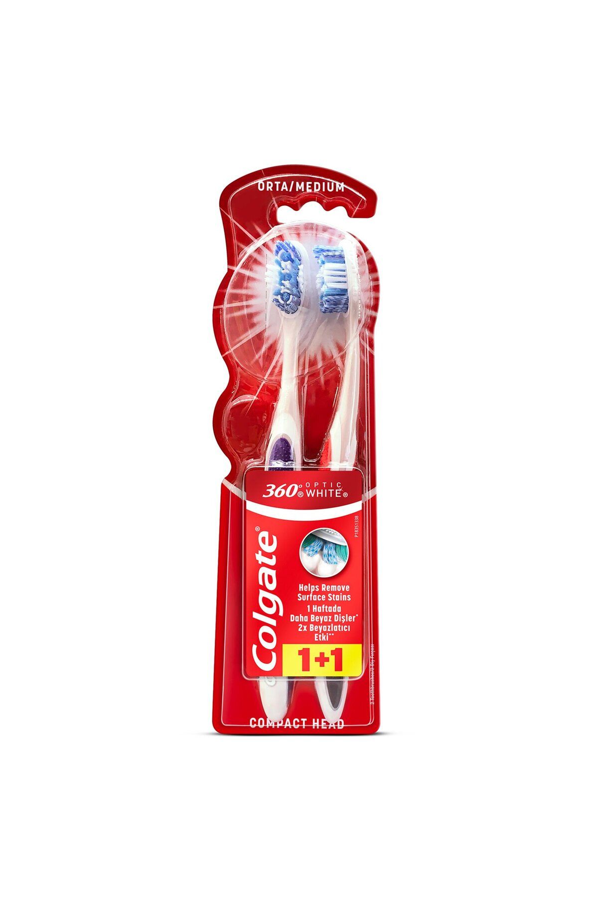 Colgate 360 Optik Beyaz Orta Diş Fırçası 1+1