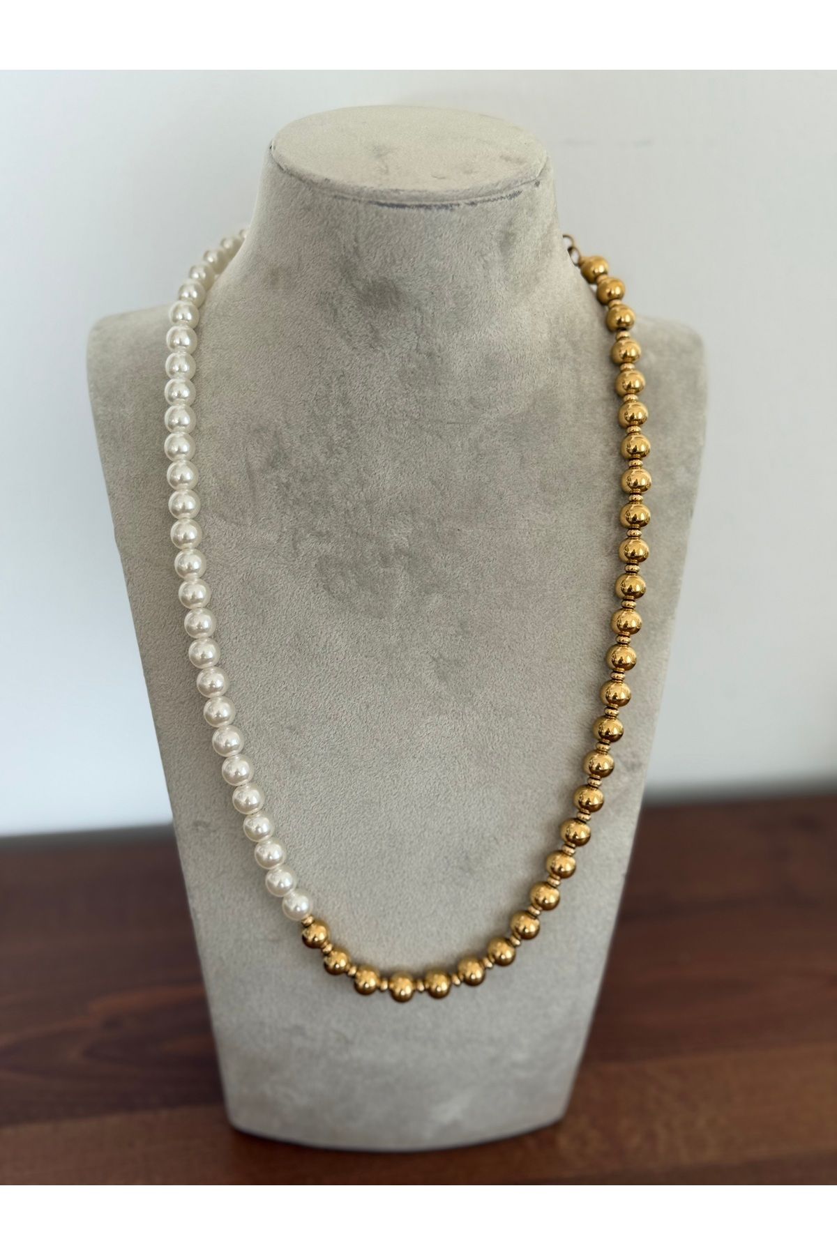 Zenara Accessories Gold/altın İnci detaylı çelik kolye