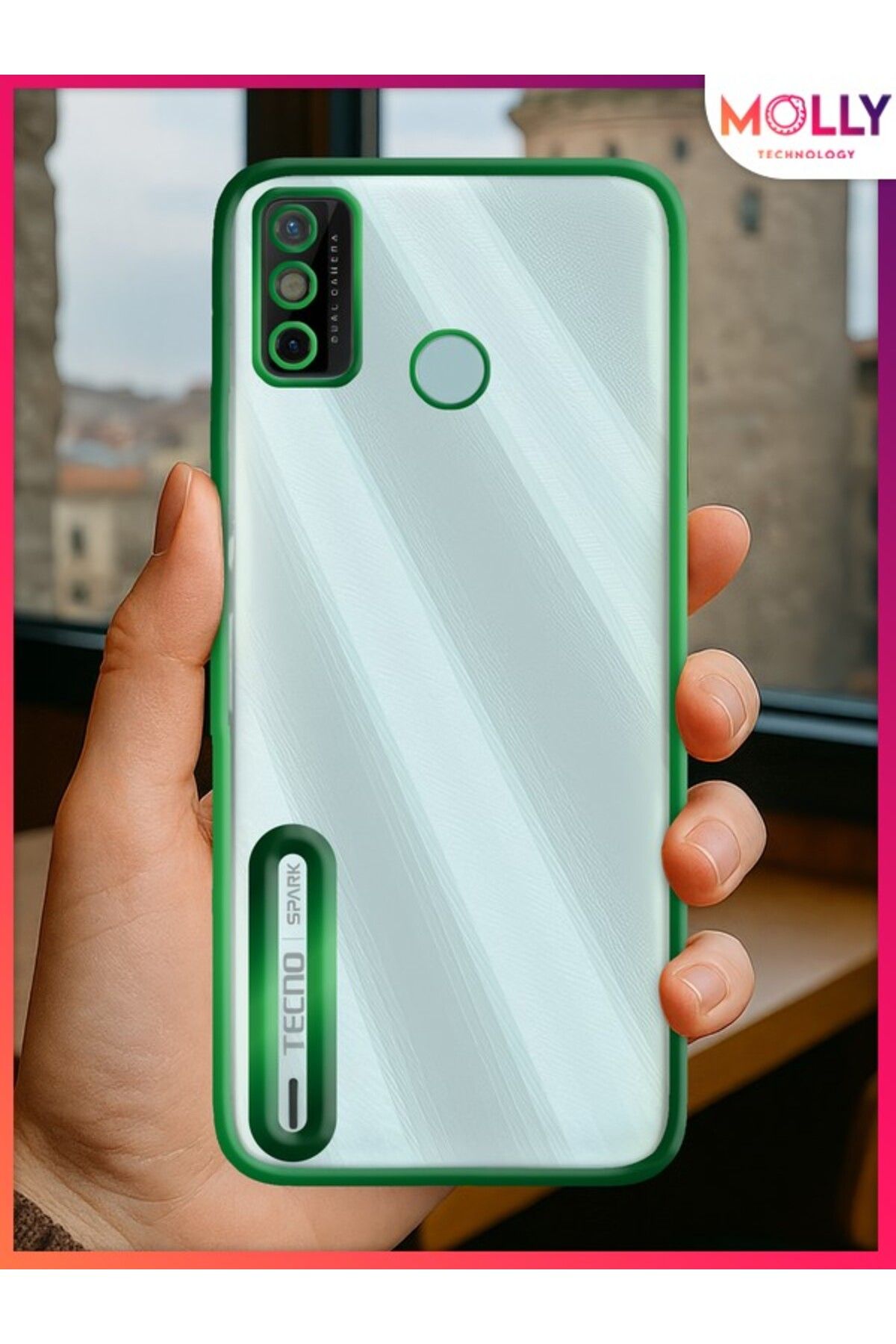 Molly TECNO SPARK 6 GO İçin Kenarları Zehir Yeşili Lens Koruyuculu Lou Lazer Şeffaf Silikon Kılıf