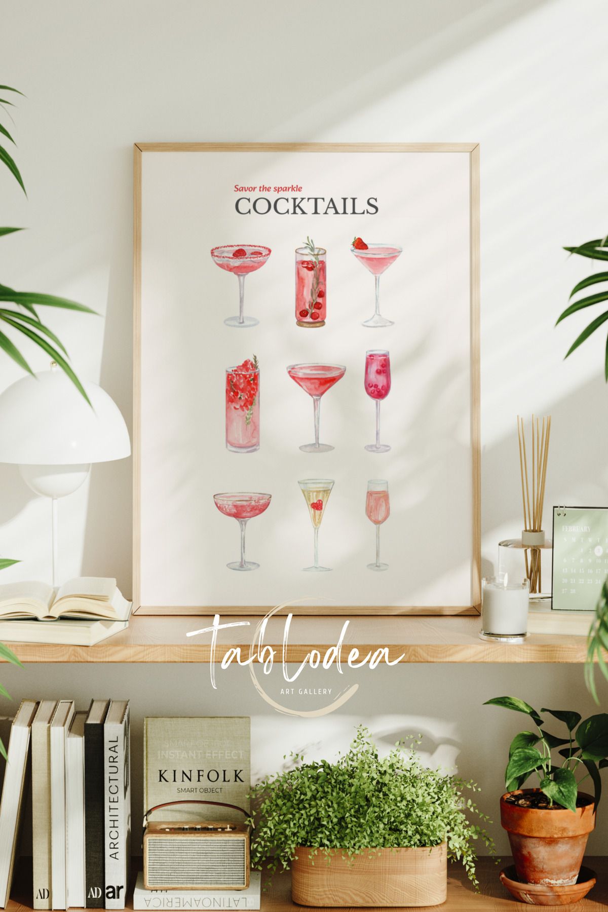 tablodea Modern Cocktails Temalı Çerçeveli Poster Tablo, Minimalist Dekoratif Kafe Bar Konsepti Duvar Tablosu