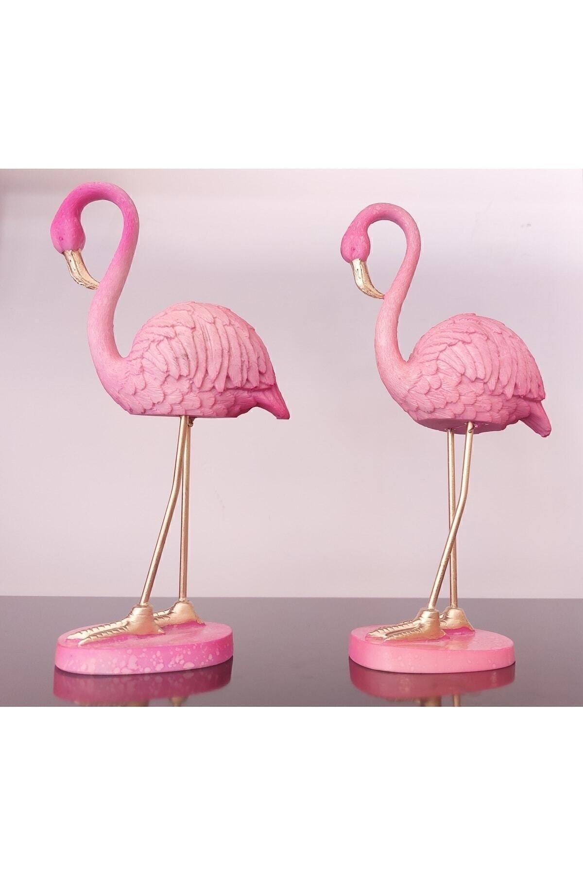 Saatistan İki adet pembe flamingo dekoratif biblo, şık ve sevimli ev aksesuarı