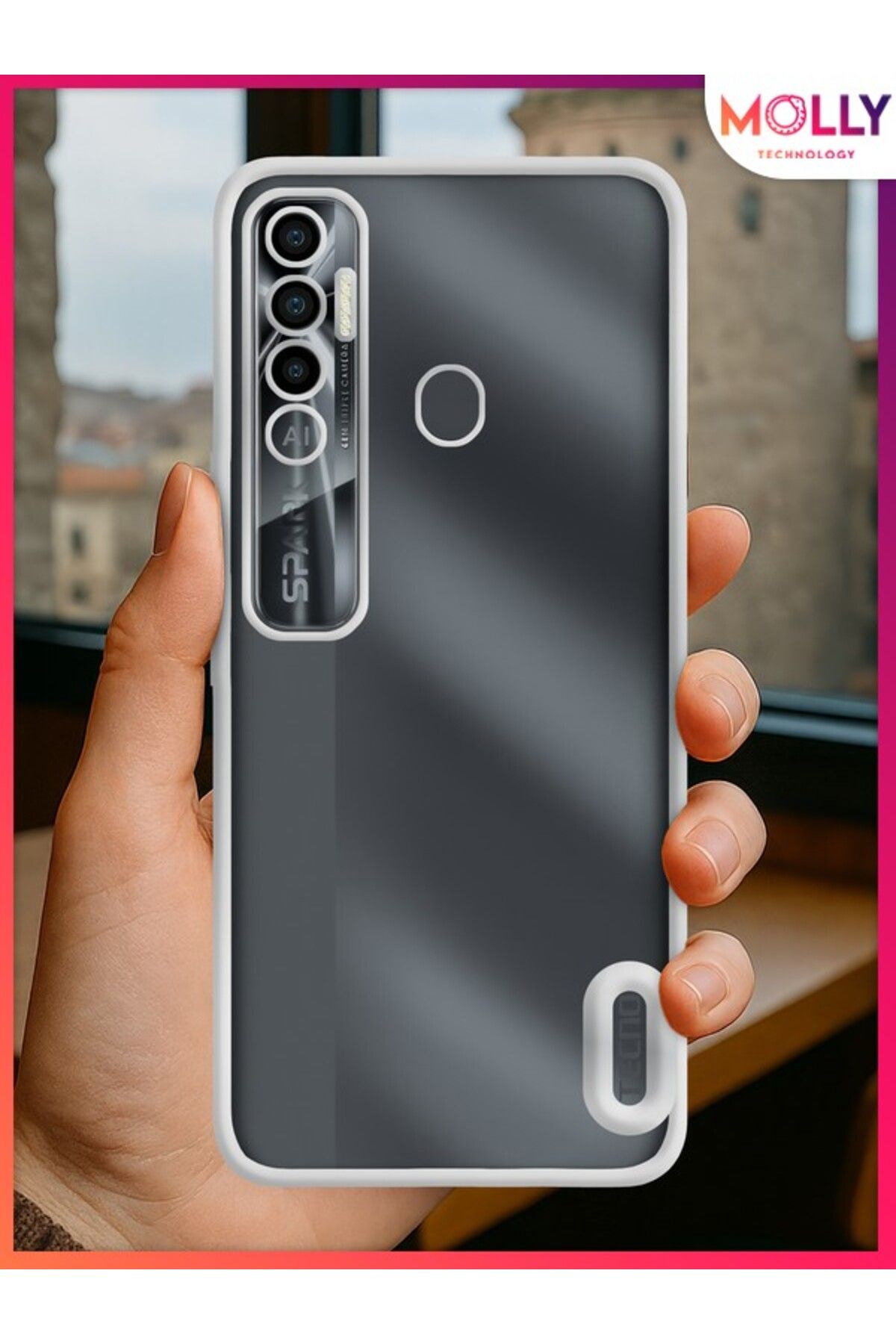 Molly Tecno SPARK 7 PRO Için Kenarları Gümüş Lens Koruyuculu Lou Lazer Şeffaf Silikon Kılıf