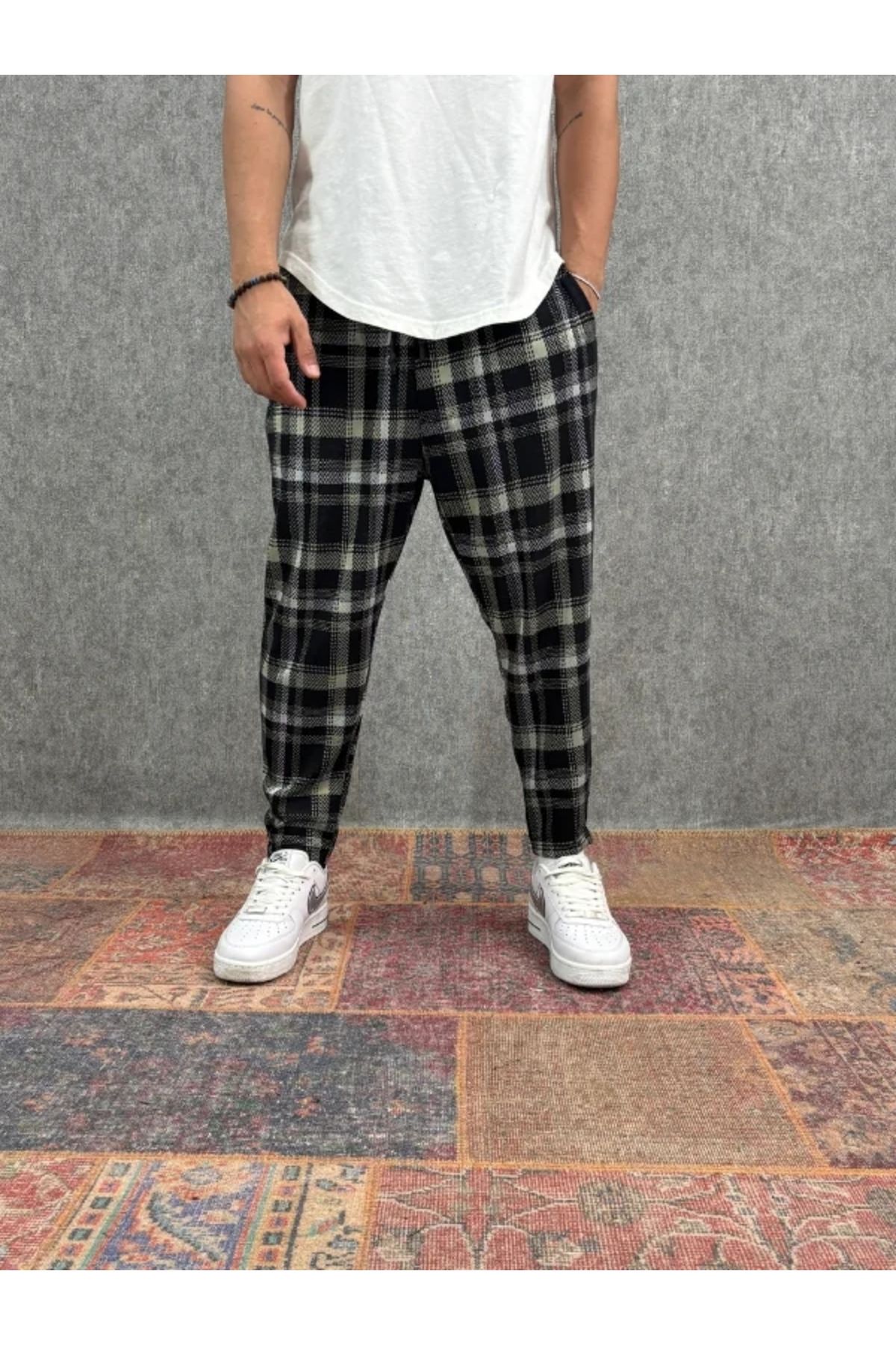 FıttingRoom Beli Lastikli Ekoseli Baggy Pantolon