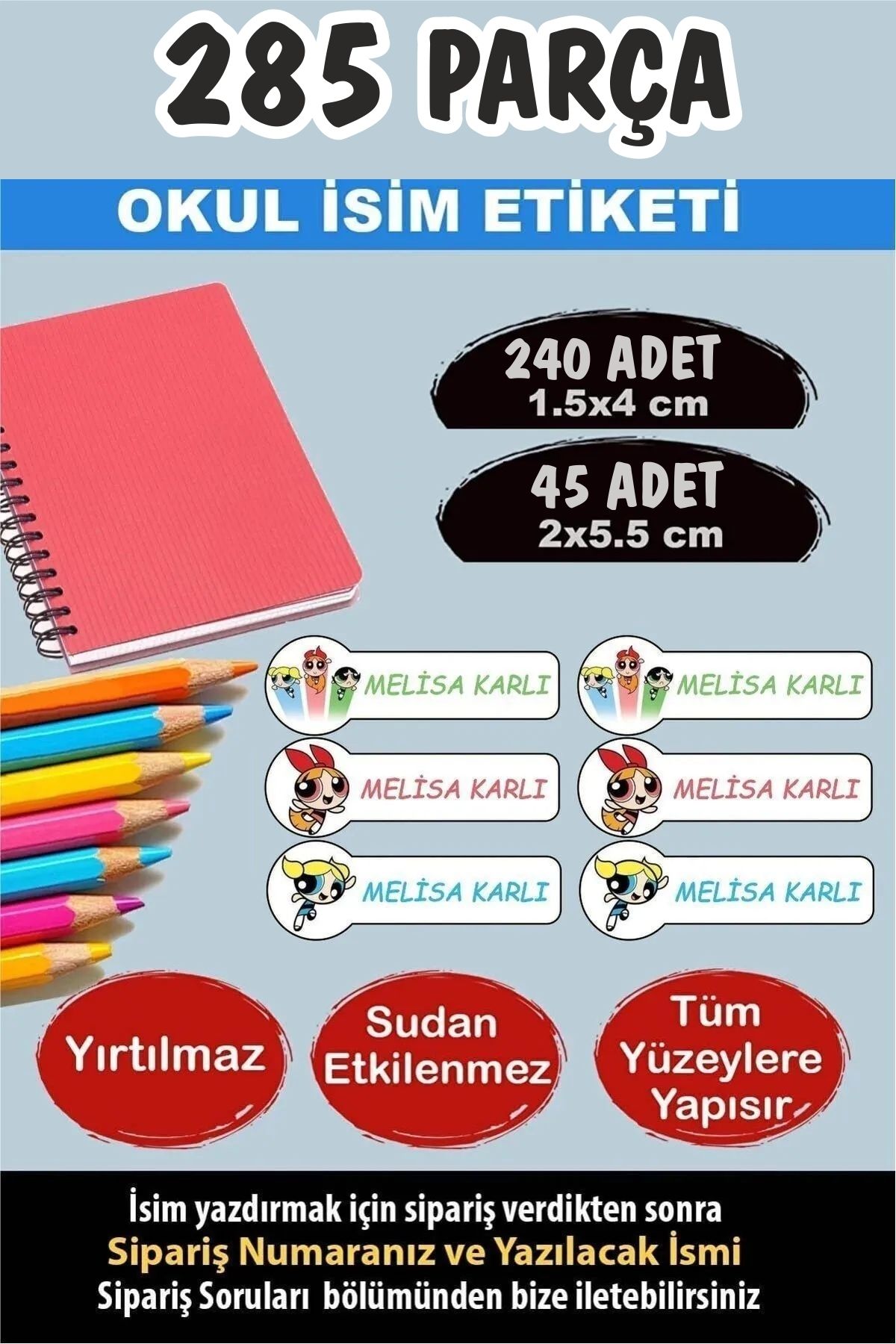 Kt Grup Okul Etiketi Kalem Defter Etiketi Özel Isimli Etiket Powerpuff Temalı 285 Parça