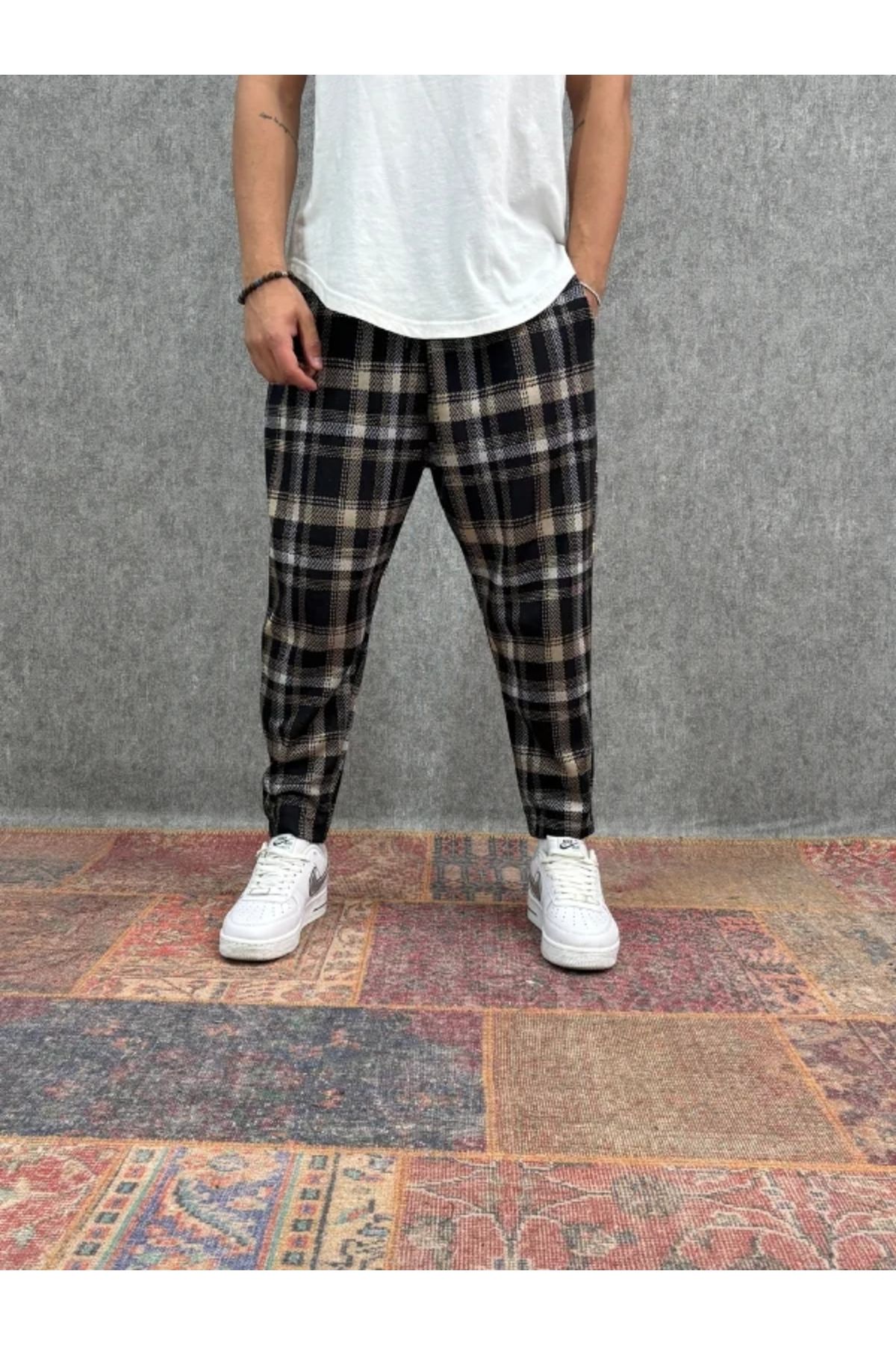 FıttingRoom Beli Lastikli Ekoseli Baggy Pantolon