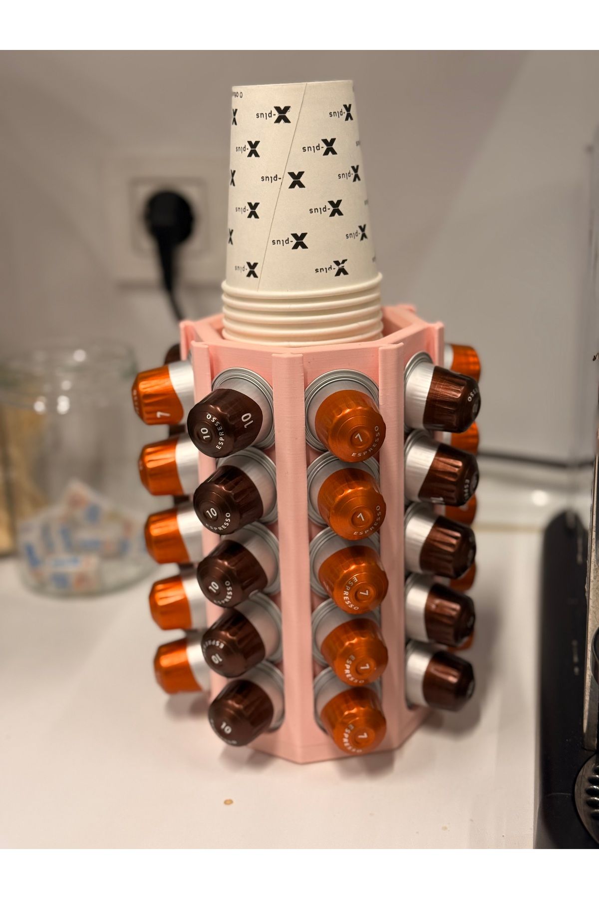 Chamelon Studio Nespresso Kahve makinesi Pembe Kapsül Düzenleyici ve Bardaklık | 40’lı Kapsül Standı |