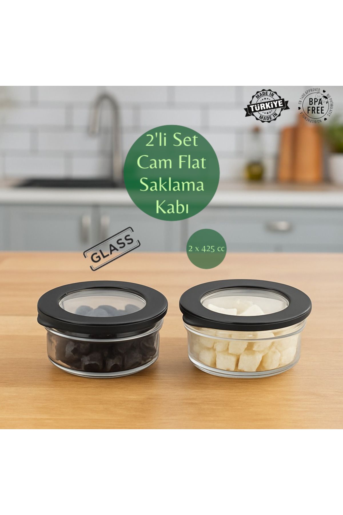 MUF HOME Cam Saklama Kabı Hava Geçirmez Silikon Kapaklı Cam Kahvaltılık Seti Sızdırmaz Saklama Kabı 2x-415cc