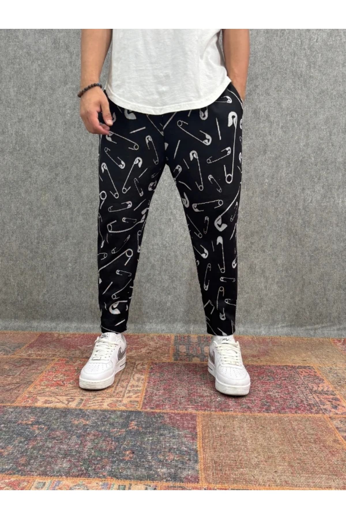 FıttingRoom Beli Lastikli Desenli Baggy Pantolon