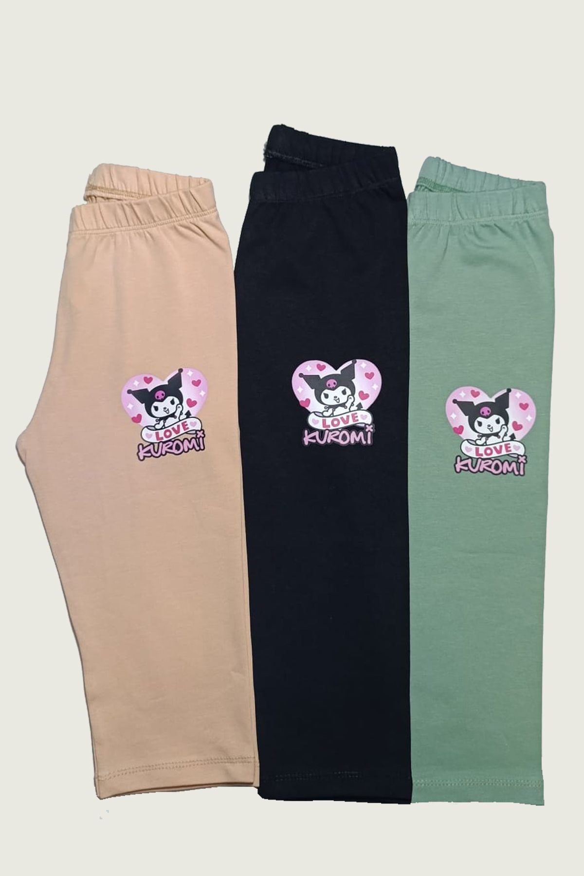 Shirine kids 3'lü kız çocuk kısa kuromi baskılı tayt 5-8 yaş