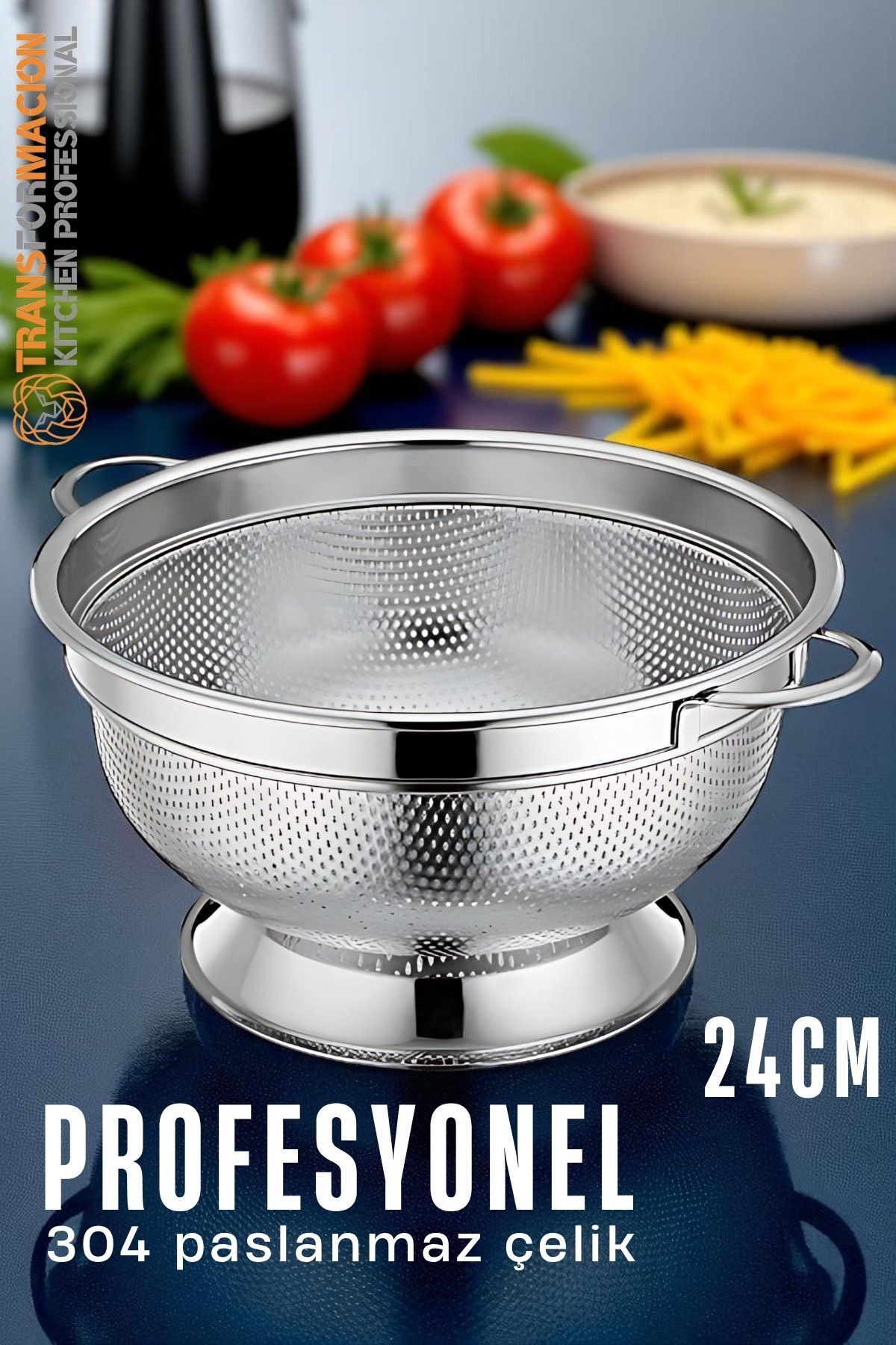 Transformacion Ayaklı Kevgir - 304 Paslanmaz Çelik Profesyonel Ayaklı Süzgeç 24 Cm 721830
