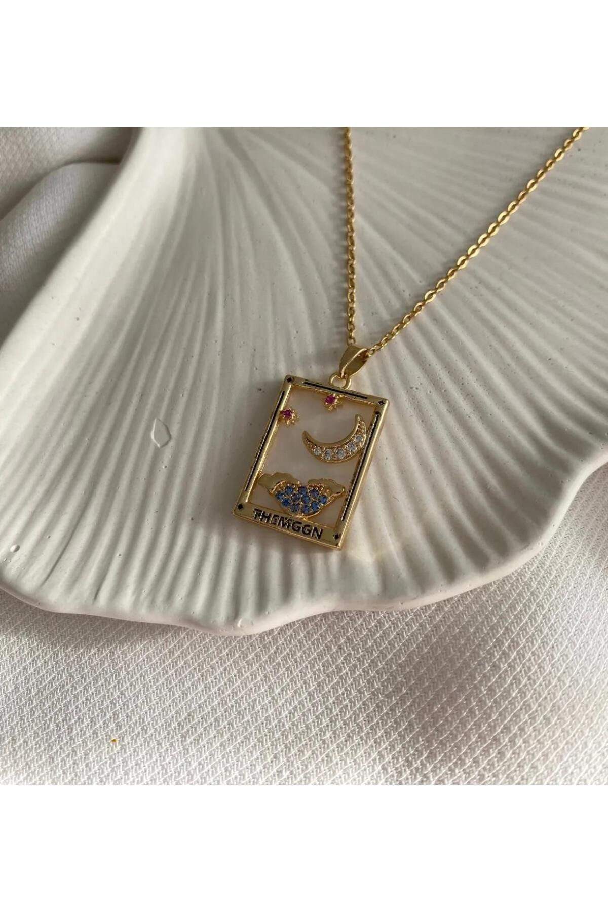 LİSBOND ELEGANCE Lisbond Elegance Tarot kartı kolye çelik tarot themggn kartı kolyesi 45 cm gold