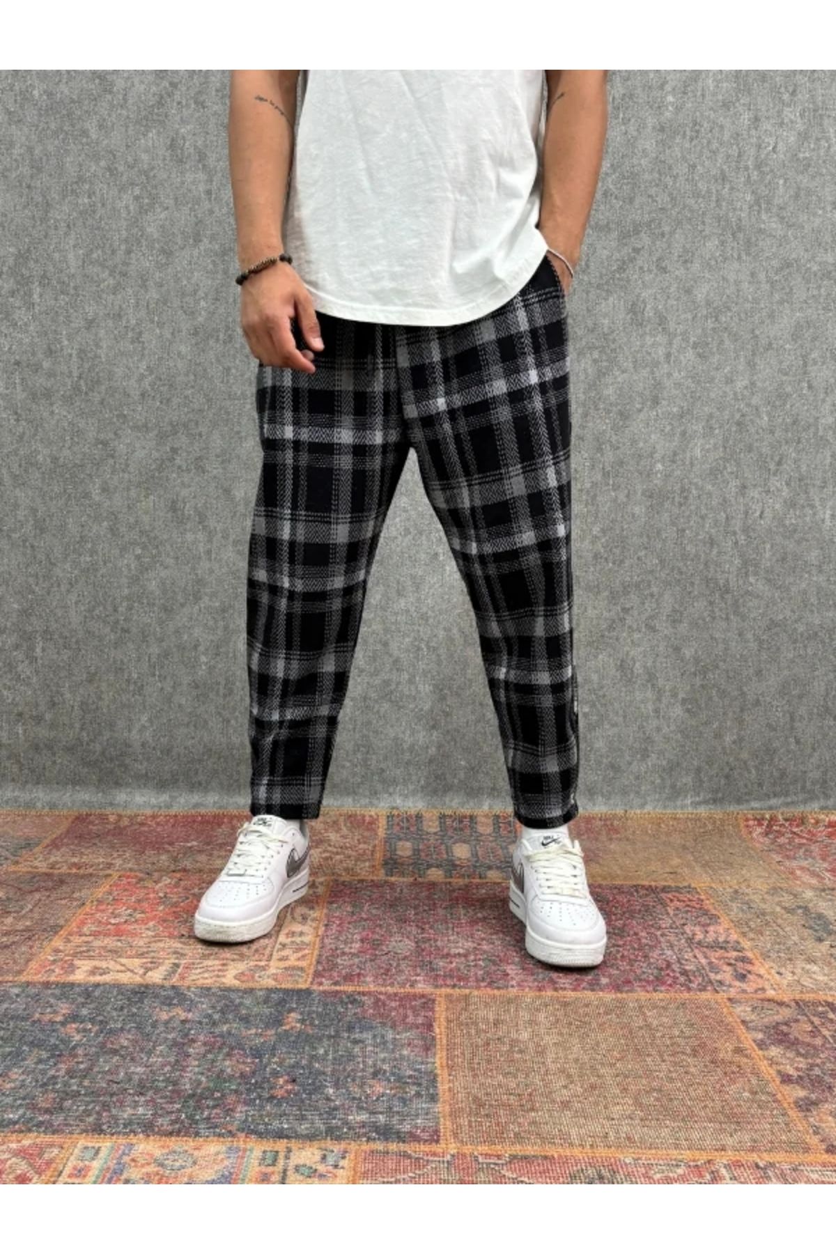FıttingRoom Beli Lastikli Ekoseli Baggy Pantolon