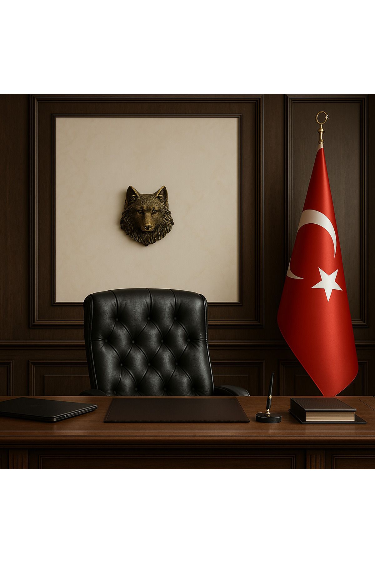 Saatistan Şık Metalik Kurt Figür, Ofis ve Büro Dekorasyonu için Zarif Hediye Seçeneği