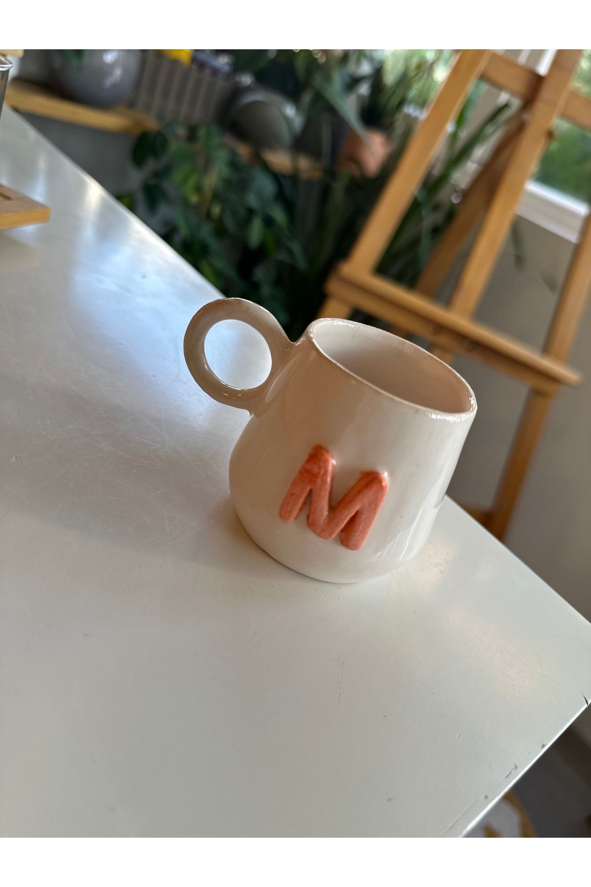 Vaveyla Sanat El Yapımı Harfli Seramik Türk Kahvesi & Espresso Fincanı – M Harfi Tasarımlı