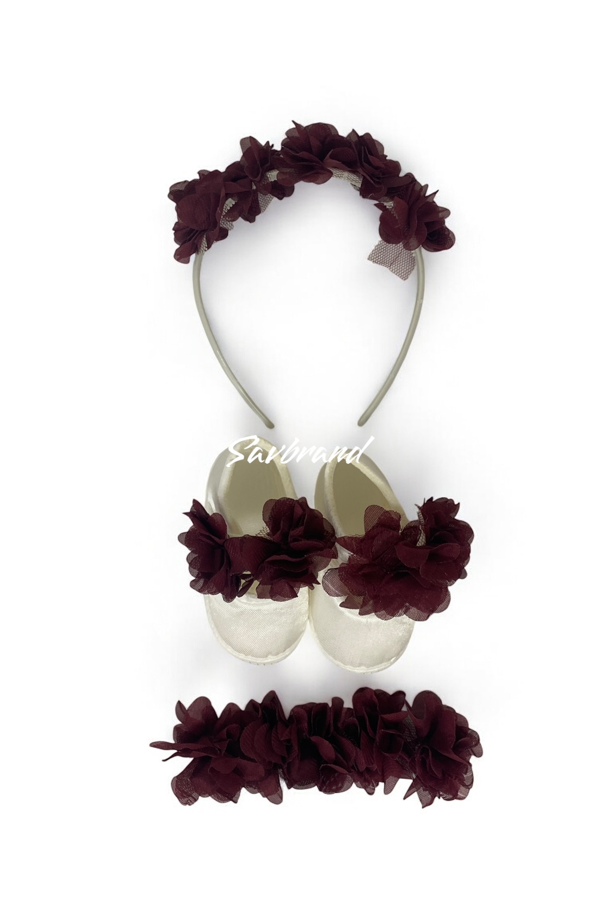 SavBrand Lazer Çiçekli Lohusa Anne Tacı Bandanası ve Bebek Patiği fotoğrafı 4 (önizleme)