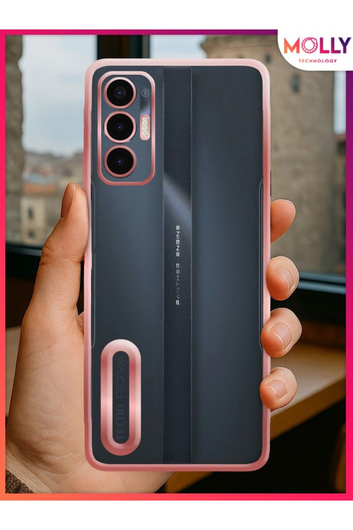Molly Tecno POVA 3 Için Kenarları Rose Lens Koruyuculu Lou Lazer Şeffaf Silikon Kılıf