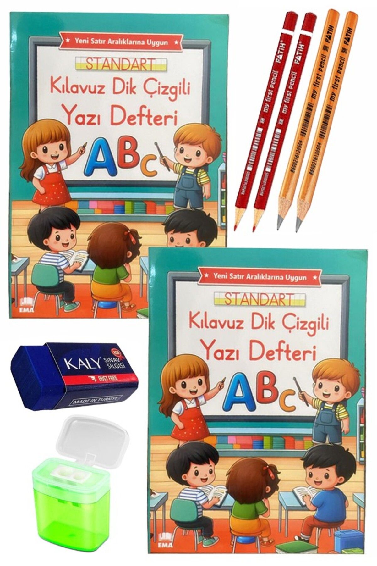 Artlantis Kılavuz Dik Çizgili Güzel Yazı Defteri A4 Büyük Boy Fatih Kırmızı ve Siyah Jumbo Kurşun Kalem Sınav