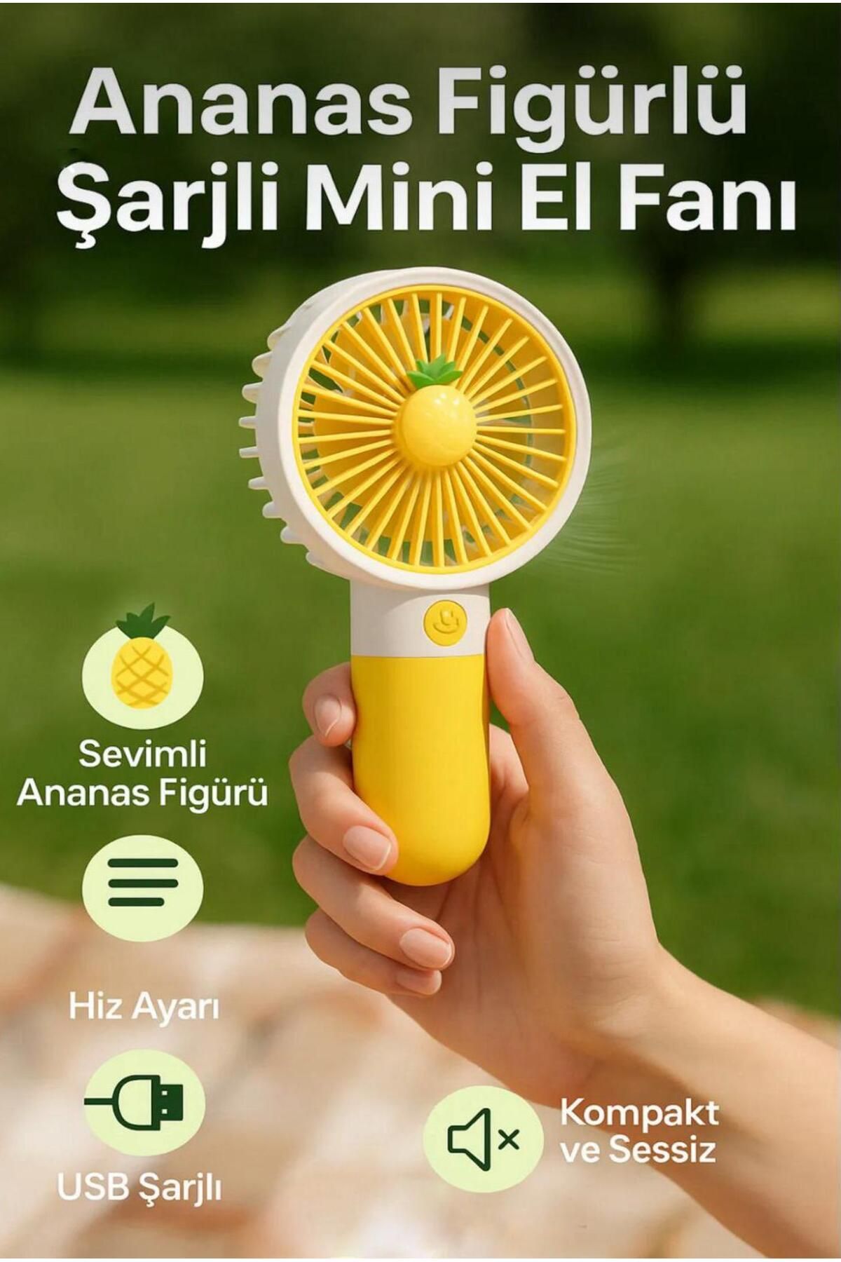Aksesuar Kasabası Sevimli Meyve Figürlü Şarjlı Taşınabilir Mini El Fanı Ve Masa Fanı Soğutucu Pervane