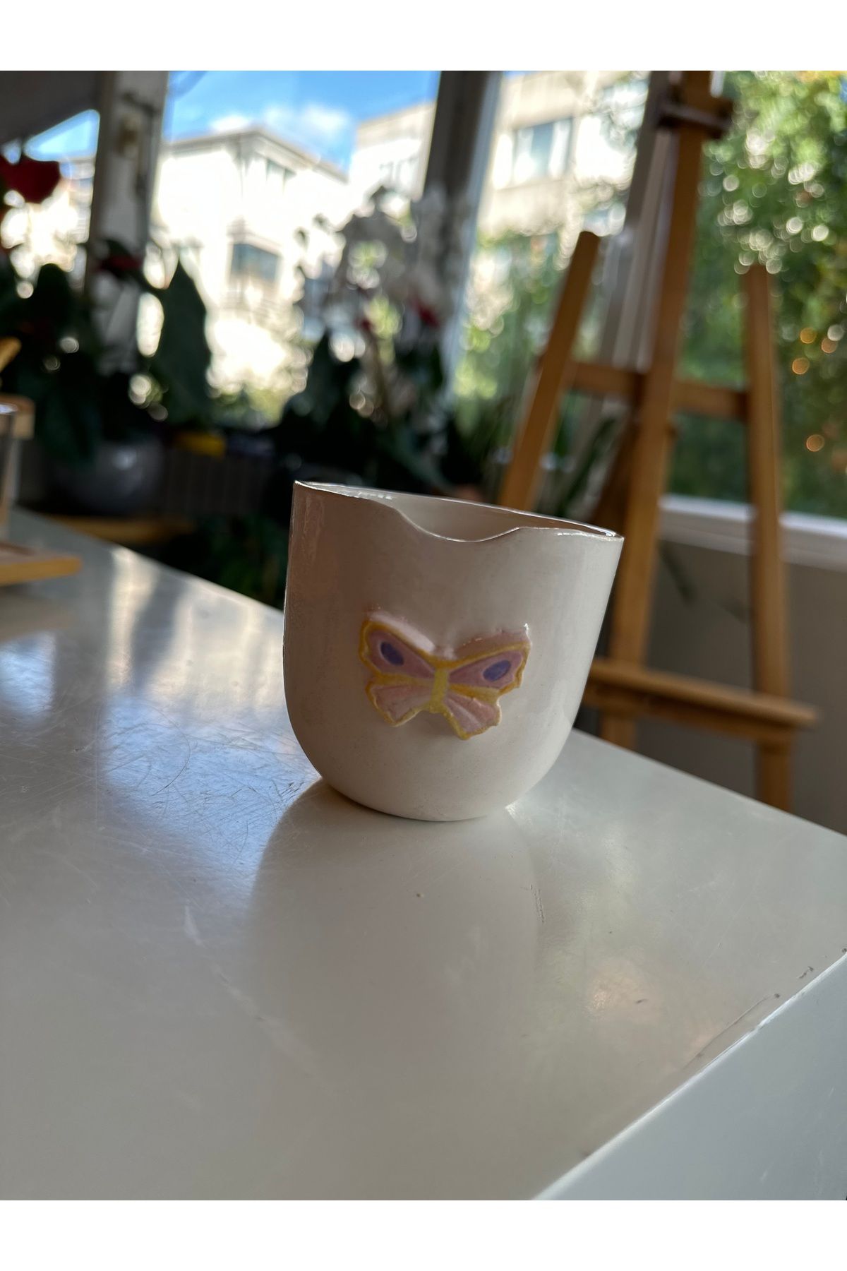 Vaveyla Sanat El Yapımı Kelebek Figürlü Seramik Sukulent Saksı – Dekoratif Mini Saksı