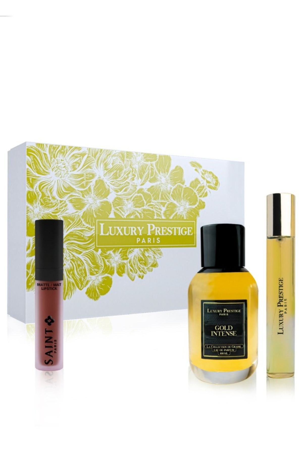 Tesbihane Luxury Prestige Gold Intense Kadın Parfüm Set 100ML İle 30ML EDP ve Saint Matte Lipstick