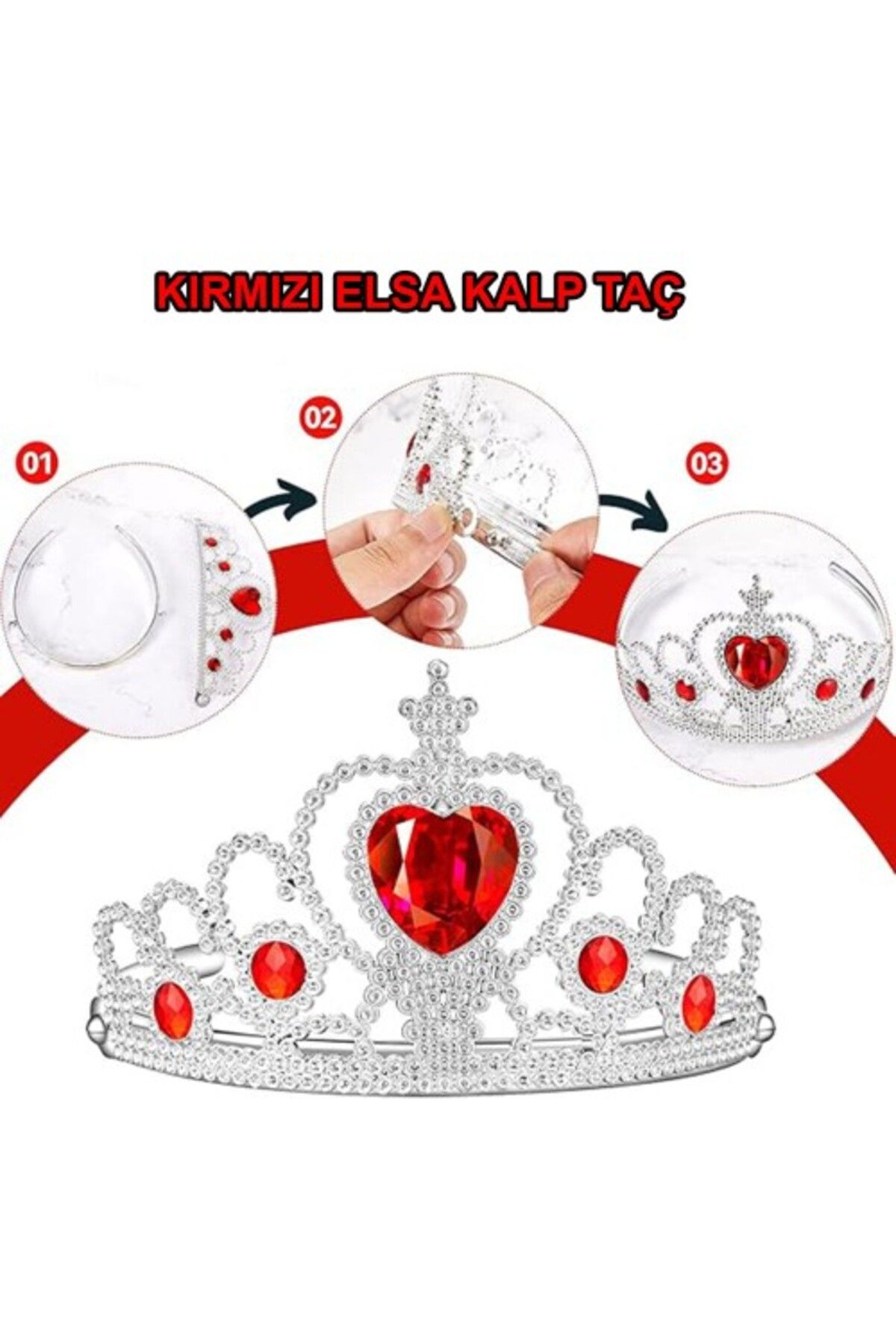 Lucest Yeni Dr Kalp Taşlı Kırmızı Renk Karlar Ülkesi Elsa Anna Frozen Tacı Kampanyalı