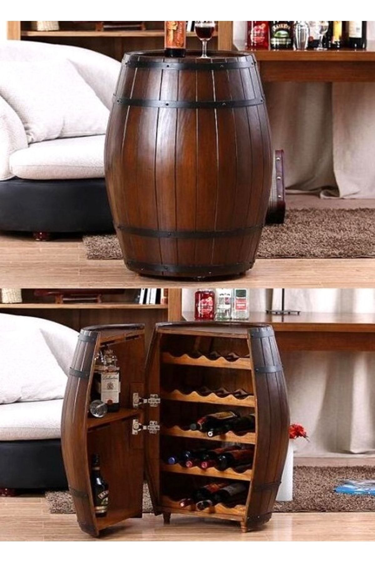 Saatistan Mini Bar, Siyah, Şık ve Fonksiyonel Fıçı Kapaklı Tasarım