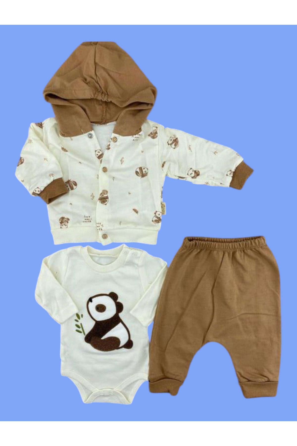 Babyim %100 Müşteri Memnuniyeti Organik Pamuklu 3'lü Erkek Bebek Body & Zıbın Hastane Çıkışı