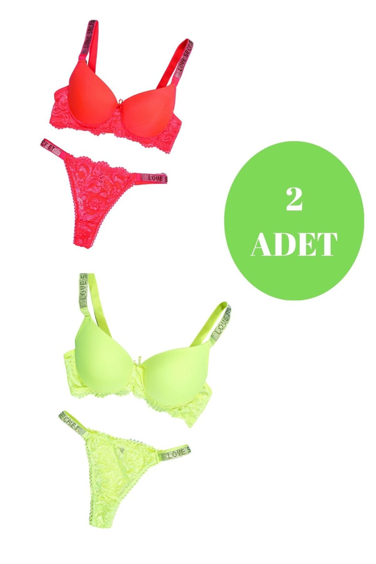 Star murays kadın 2 li taşlı neon sütyen takım