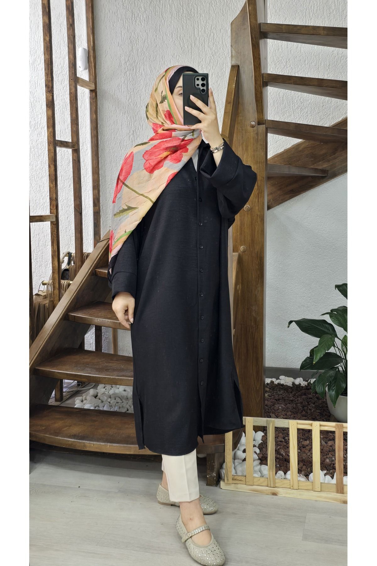 NANTİREA Siyah Oversize Rahat Kalıp Gömlek