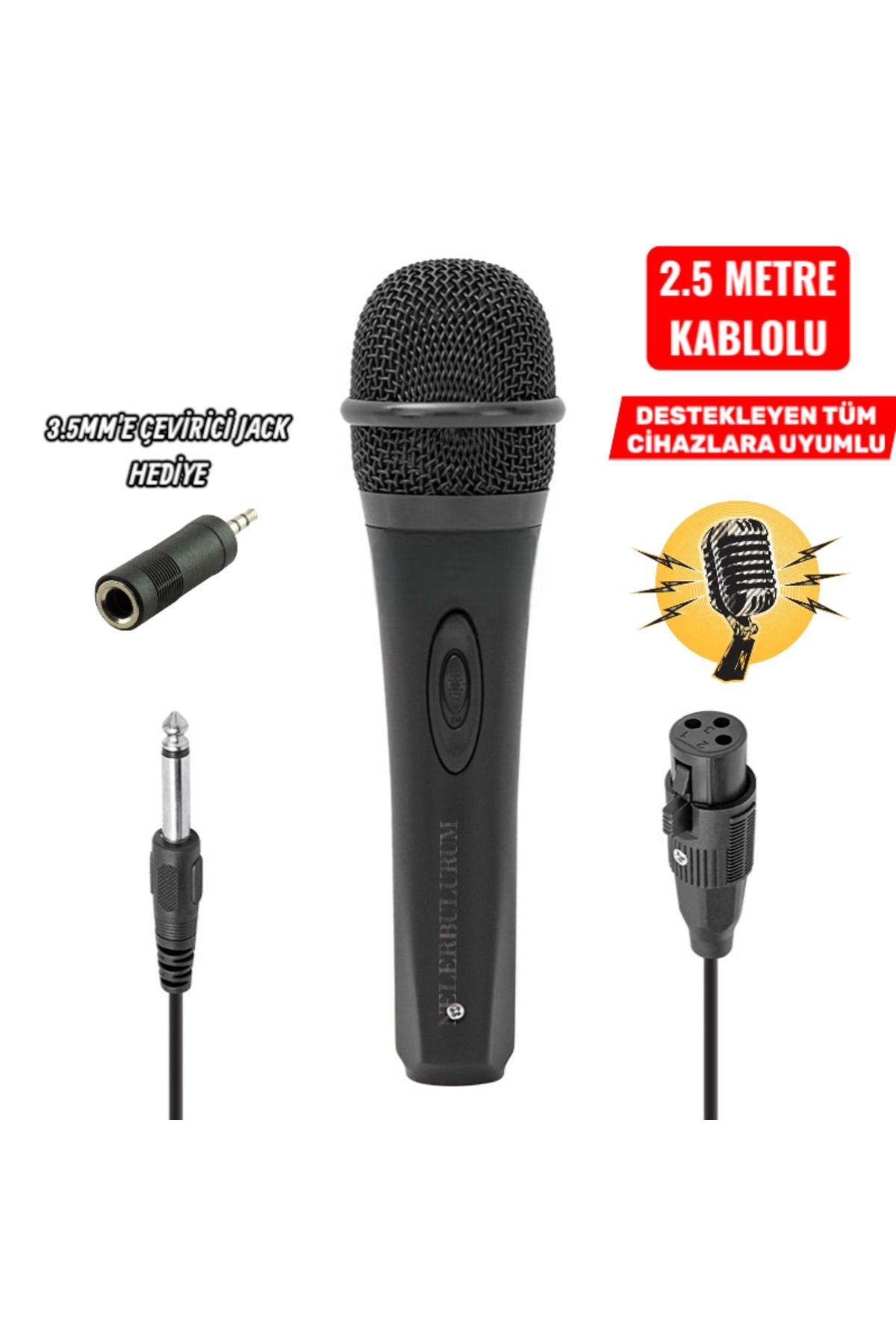 nelerbulurum YÜKSEK KALİTELİ TAK-ÇALIŞTIR METAL DİNAMİK PROFESSIONAL 2.5 metre KABLOLU EL MİKROFONU