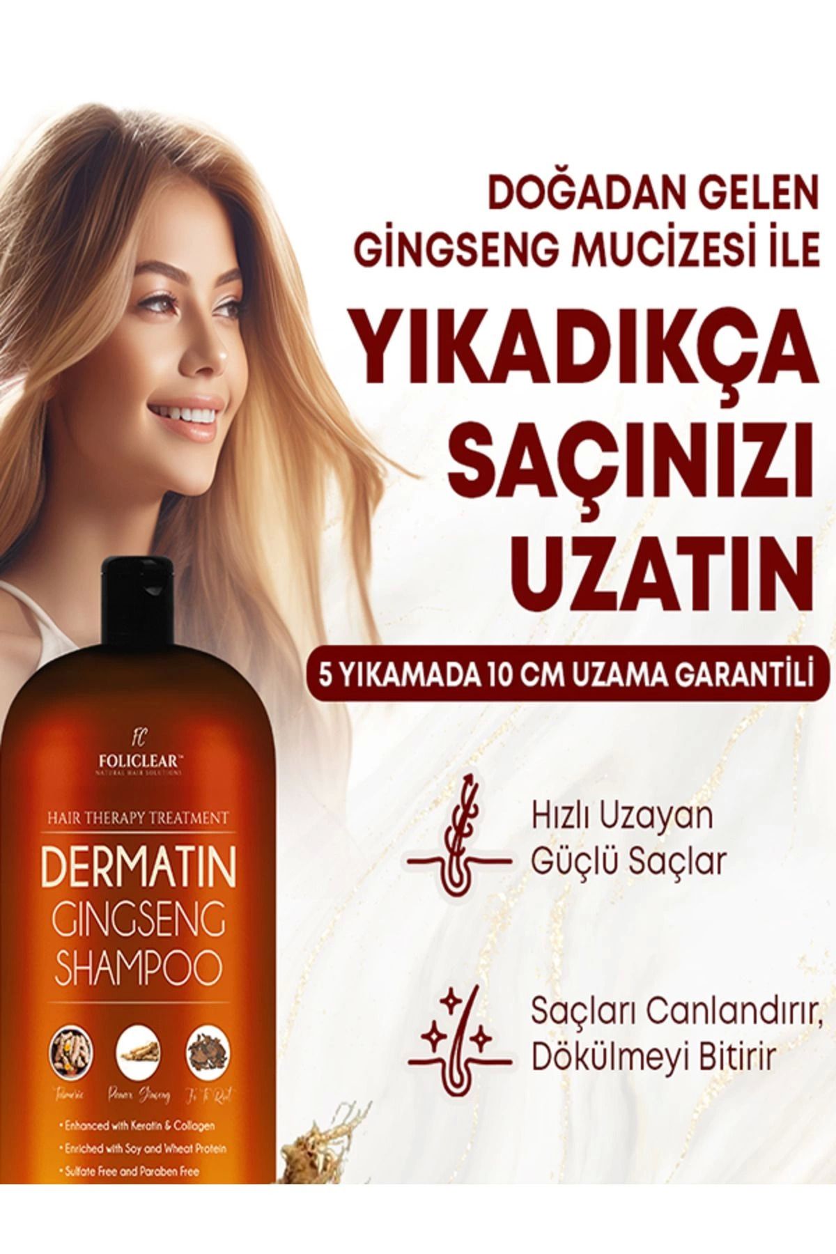 DENİZBİLİŞİM Dökülmeyi Engelleyen Yıkadıkça Uzatan Etkisiyle Dermatın Gingseng Shampoo