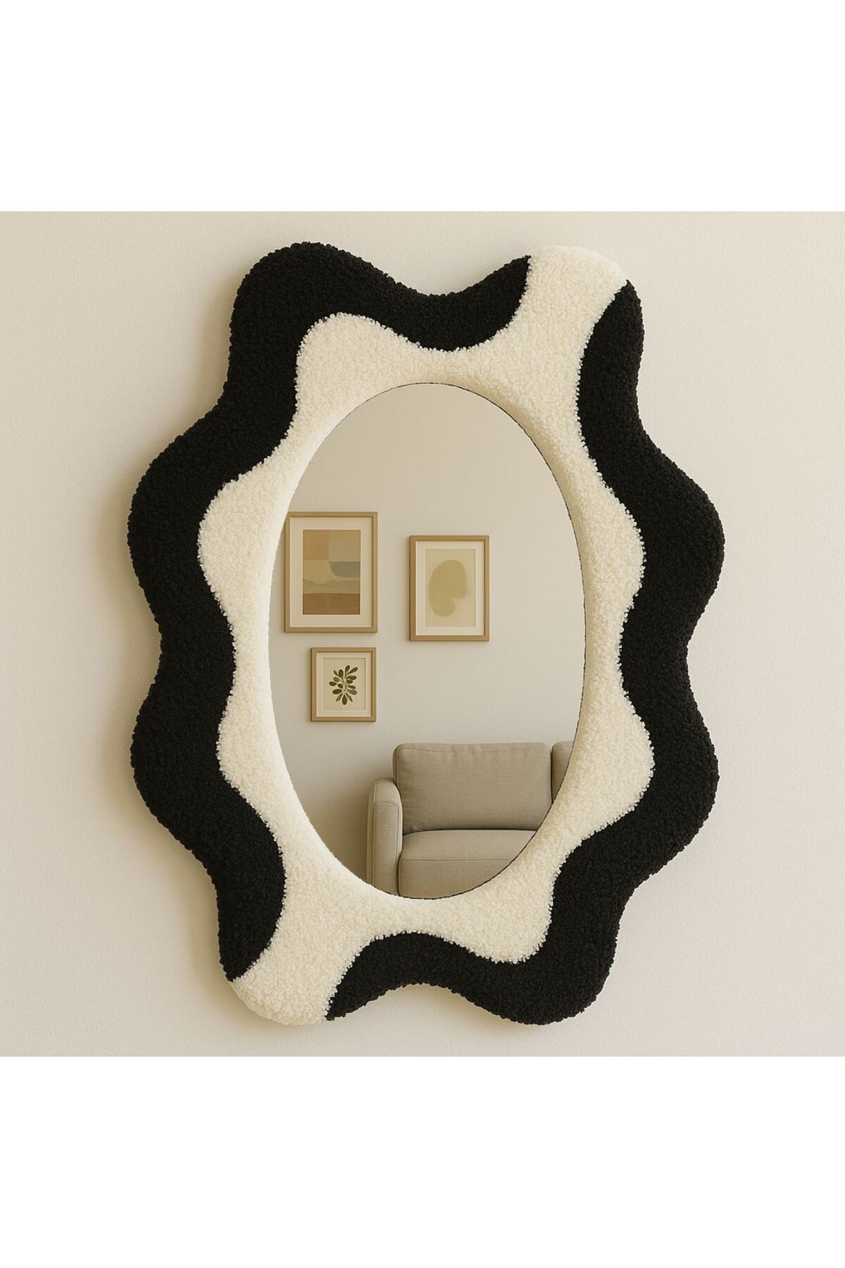 Afro Dekorasyon Dalgalı renkli ayna , özel tasarım ayna , tufting ayna , duvar aynası , oval ayna , renkli ayna