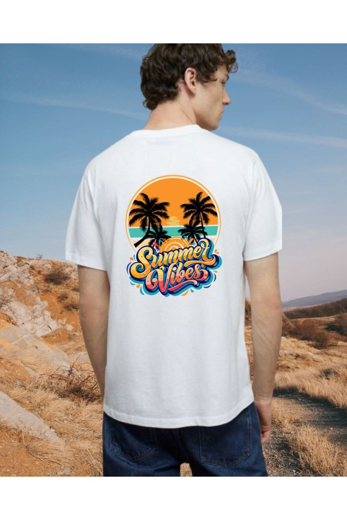 Alaa Butik Online Summer Vibes Baskılı Beyaz Tişört – Sırt Tasarımlı Yazlık Tişört