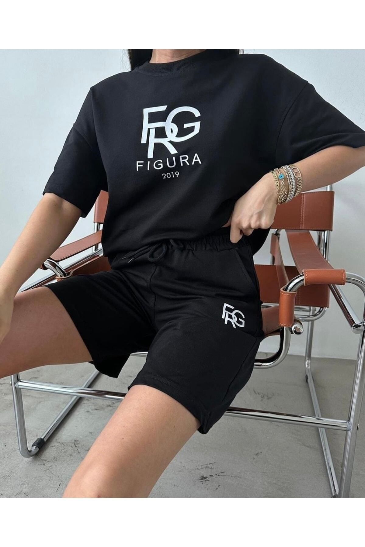 Mythologie Figura T-shirt Penye Şort - Siyah Şort Tişört Takım Baskılı Oversize Bisiklet Yaka