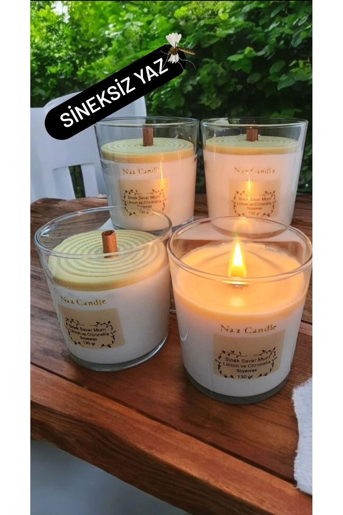 Saatistan Doğal Sinek Kovucu Mum, Citronella ve Limon Otu, Ferahlatıcı Koku