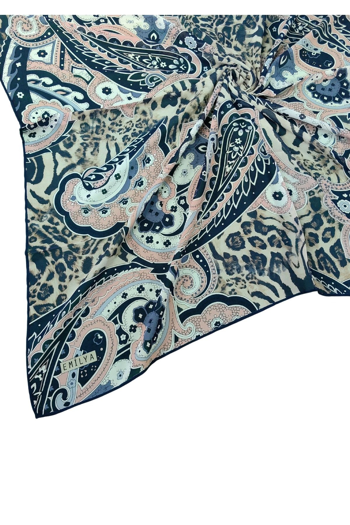 mim eşarp Emilya Fres Krep Leopar Desenli Eşarp 90x90 cm