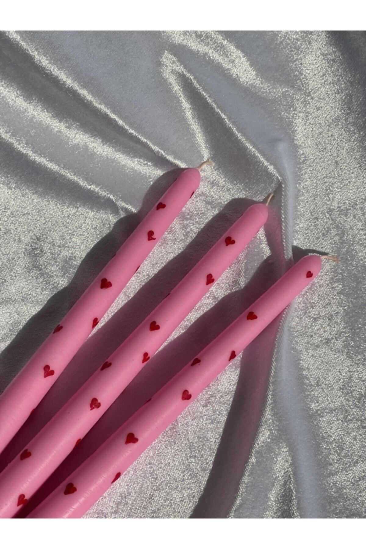Saatistan Pembe Kalp Desenli Üçlü Kokulu Soya Wax Şamdan Seti